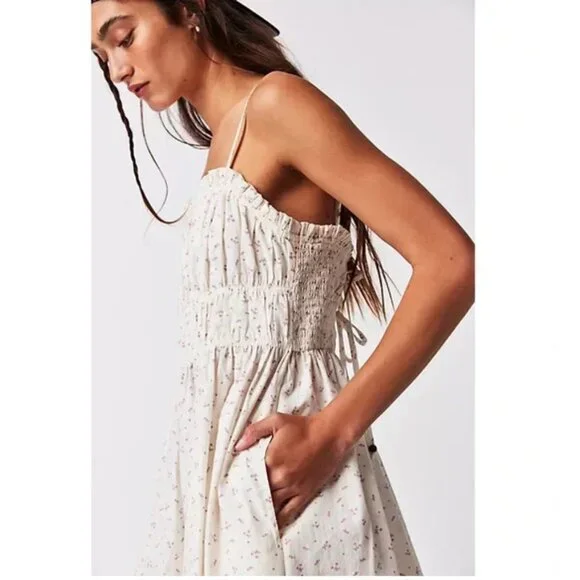 NEW Free People Gabby Mini Dress Ivory Sweetheart Ruched Cherries Cherry Print - Picture 4 of 5